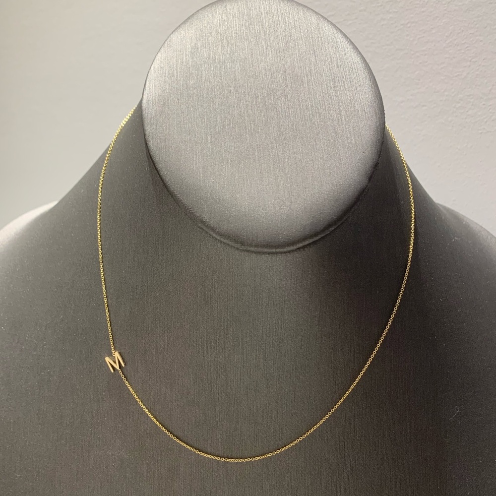 14k solid gold MAYA BRENNER ASYMMETRICAL INITIAL NECKLACE by Mark & Graham, “M” - Picture 6 of 6